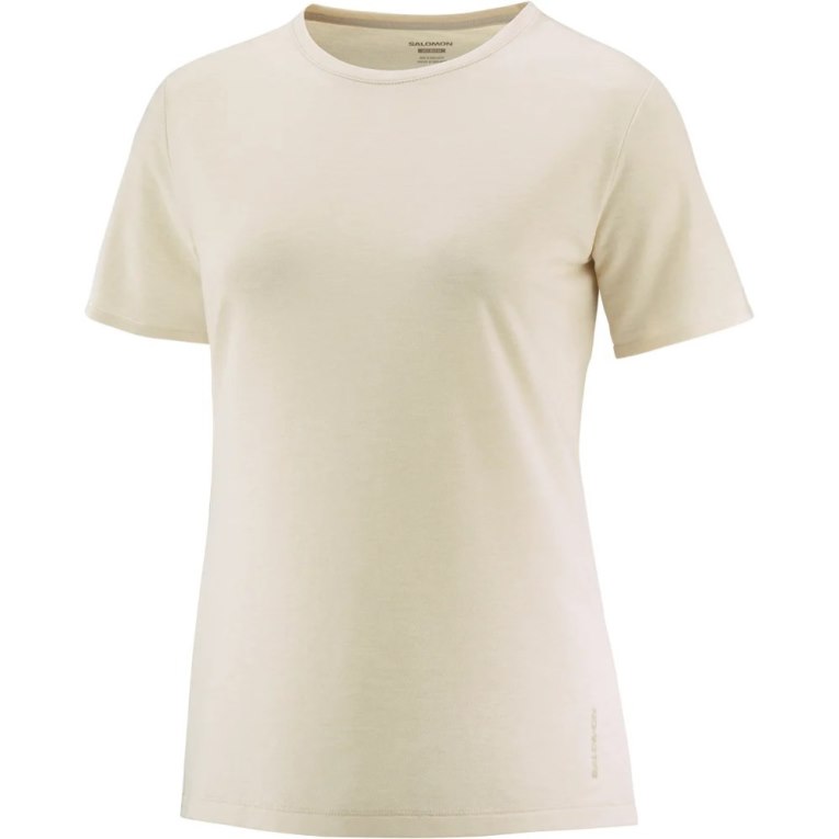 Camiseta Salomon Essential Tencel Corta Sleeve Mujer Beige | MX KMUI172